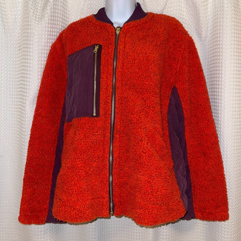 Free People We The Free RIVINGTON Sherpa Bomber Jacket Orange Small (S)